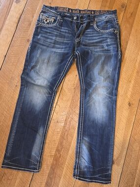 Rock Revival Men’s Dark Wash Straight Jeans - Blue